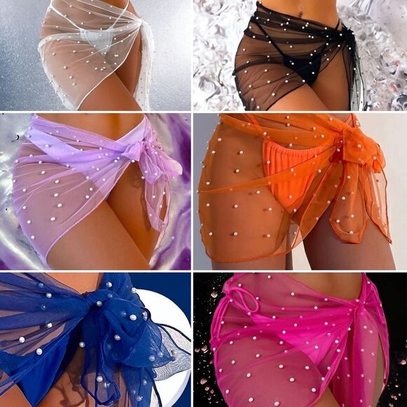 Pearl Embellished l Sheer l OS l Sarong, Wrap, Cover up l 6 Vibrant Colors l New - Picture 3 of 9
